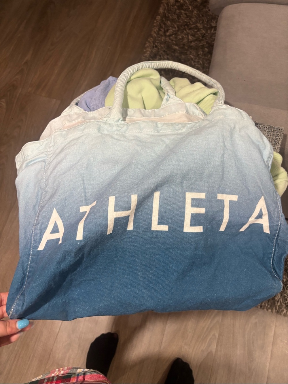 Athleta Blue Ombre Canvas Tote with Bold Logo